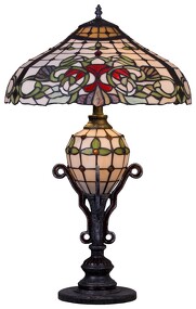 Фото 844-804-03 VELANTE Стиль Tiffany светильник настольный E27, 2x60W + E14, 1x25W